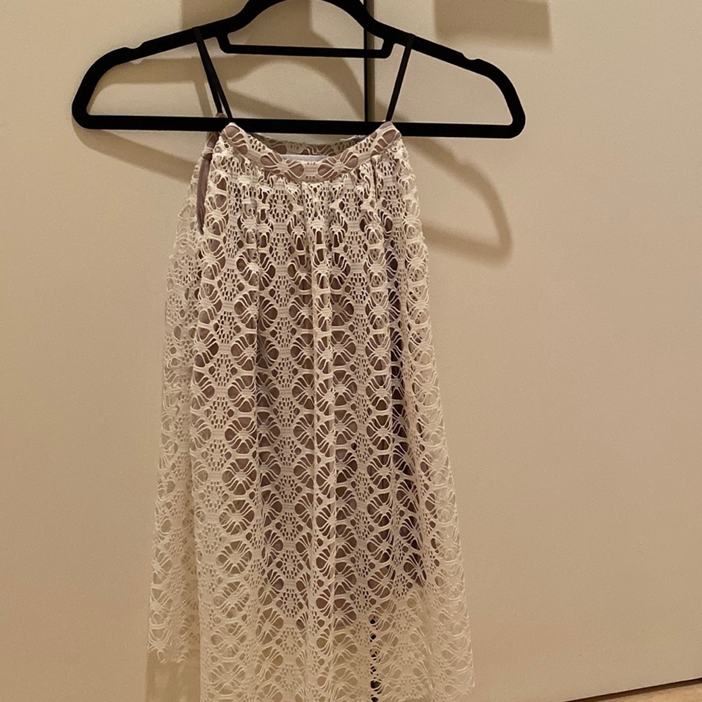 T Bags LA Brand White Lace Overlay dress Girl size 12 with beige underlay